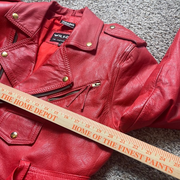 Wilsons Women's M Red Leather Moto Jacket Cropped Belted Biker Thinsulate - Picture 6 of 9